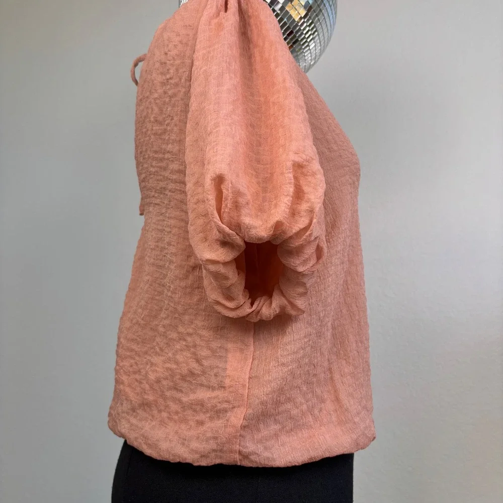 ASTR the Label | Dusty Rose V-Neck Puff Sleeve Tie Back Blouse XS, Romantic Airy